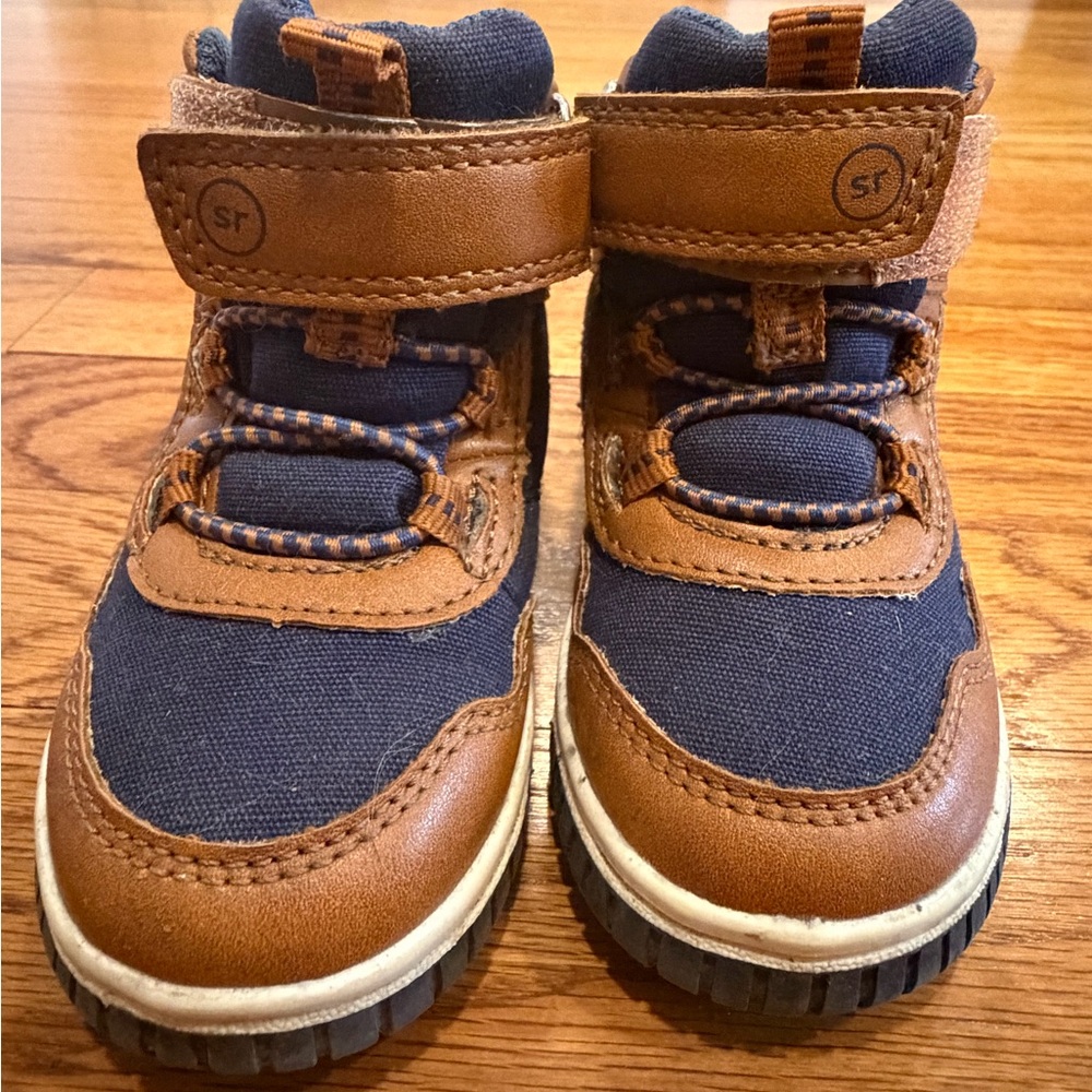 Stride Rite Tan and Navy Toddler Ankle Boots